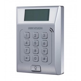 Cititor standalone cu tastatura si card proximitate Hkvision DS-K1T802M, suporta cartele MIFAE, capacitate 3000 carduri si 10000