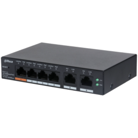 DAHUA 6 port Managed Desktop switch, CS4006-4ET-60, Interfata: Port 1-4: 4 × RJ-45 10/100 Mbps (PoE) Port 5-6: 2 × RJ-45 10/100/