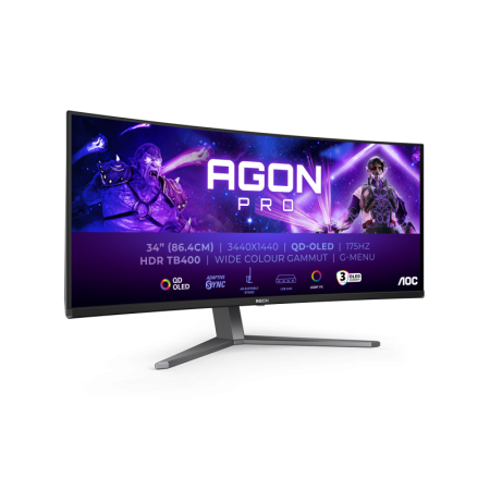 Monitor Aoc 34" AG346UCD, Curvature: 1800R, Diagonal (inch): 34, Diagonal (cm): 86, Aspect ratio: 21:9, Panel: QD-OLED, Resoluti