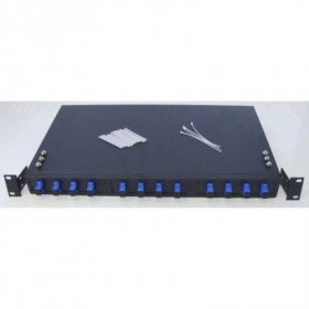 Patch panel optic ODF 19"/1U, echipat frontal cu 12 adaptori simplex SC/PC, 4 suporti intrare cabluri in spate, echipat cu caset