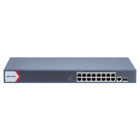 Switch PoE Hikvision DS-3E1518P-EI/M: 16 x gigabit PoE RJ45 ports, 1 × gigabit RJ45 port, 1 x gigabit fiber optical port, 16 por