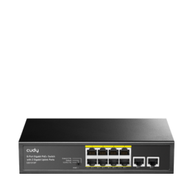 CUDY Switch Unmanaged PoE+, 8x porturi RJ-45 10/100/1000M PSE +2x porturi RJ45 10/100/1000 Uplink, VLAN ON/OFF, Extend ON/OFF, W