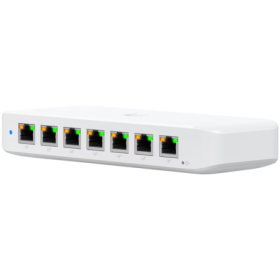 Ubiquiti USW-Ultra Layer 2, 8-port GbE PoE switch with versatile mounting options: 7x GbE PoE+ output ports, 1 xGbE PoE++ input 