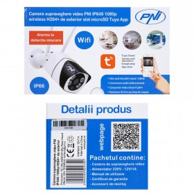 Camera supraveghere video PNI IP649 cu IP, 2MP 1080P, WiFi, slot card micro SD, compatibila cu aplicatia Tuya Smart, Culoare:  A