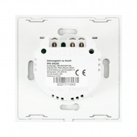 Intrerupator dublu cu touch PNI SH202 din sticla, alb cu LED indicator, Butoane iluminate - Butoane tactile - Front din sticla, 