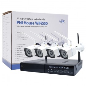 Kit supraveghere video PNI PNI-WF550 House WiFi550 NVR 8 canale 1080P si 4 camere wireless de exterior 720P, P2P, IP66, iESIRI v