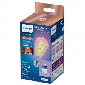 Bec LED RGB inteligent Philips Filament Bulb Clear ST64, Wi-Fi, E27, 6.3W (40W), 470 lm, lumina alba si color (2200-6500K)