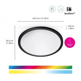 Plafoniera LED RGB WiZ SuperSlim, Wi-Fi, control vocal, 32W, 3750 lm, lumina alba si color (2200-6500K), IP20, 55cm, Negru