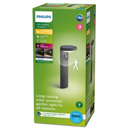 Stalp LED solar pentru exterior cu senzor de miscare Philips Tyla, 1.2W, 4V, 255 lm, lumina calda (3000K), IP44, 400x160mm, Antr