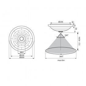 Plafoniera cu senzor de miscare Vivalux LEO F30, 2xE27, max. 2x40W, IP20, Ø300x95mm, Alb, becuri neincluse