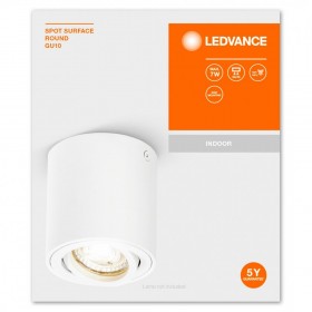 Spot Ledvance Surface Round, 1xGU10, max. 7W, IP20, 8x9.5cm, montaj aplicat, Alb