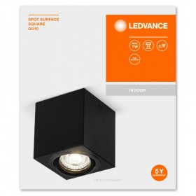 Spot Ledvance Surface Square, 1xGU10, max. 7W, IP20, 8x9.5cm, montaj aplicat, Negru