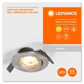 Spot LED incastrat Ledvance, GU10, 4.3W, 345 lm, lumina calda (2700K), Ø8cm, Nichel