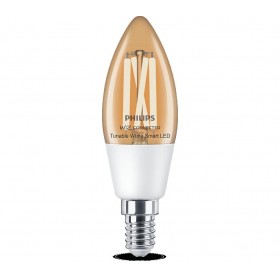 Bec LED inteligent vintage (decorativ) Philips Filament Candle Clear C35, Wi-Fi, Bluetooth, E14, 4.9W (40W), 470 lm, lumina alba